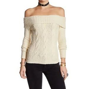 Free people boucle textured cable knit off shoulder almond sweater size M